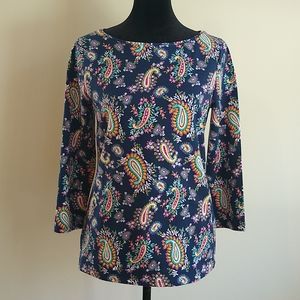 NWOT Talbots Paisley, Navy Blue 3/4 sleeve top